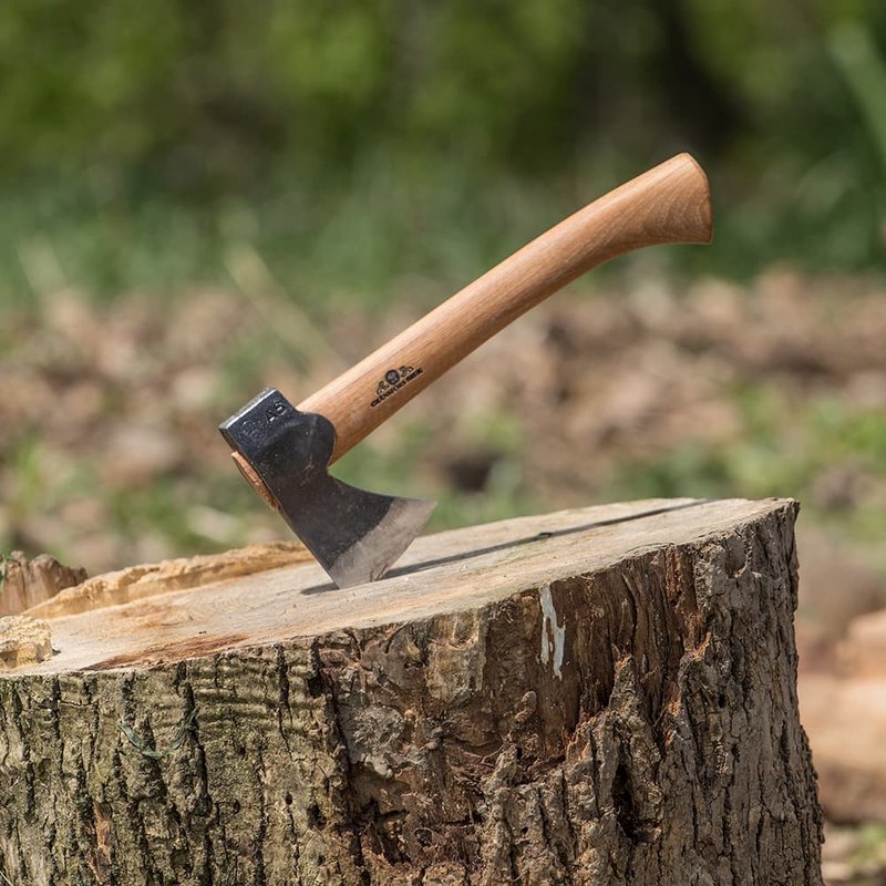 hatchet in tree stump