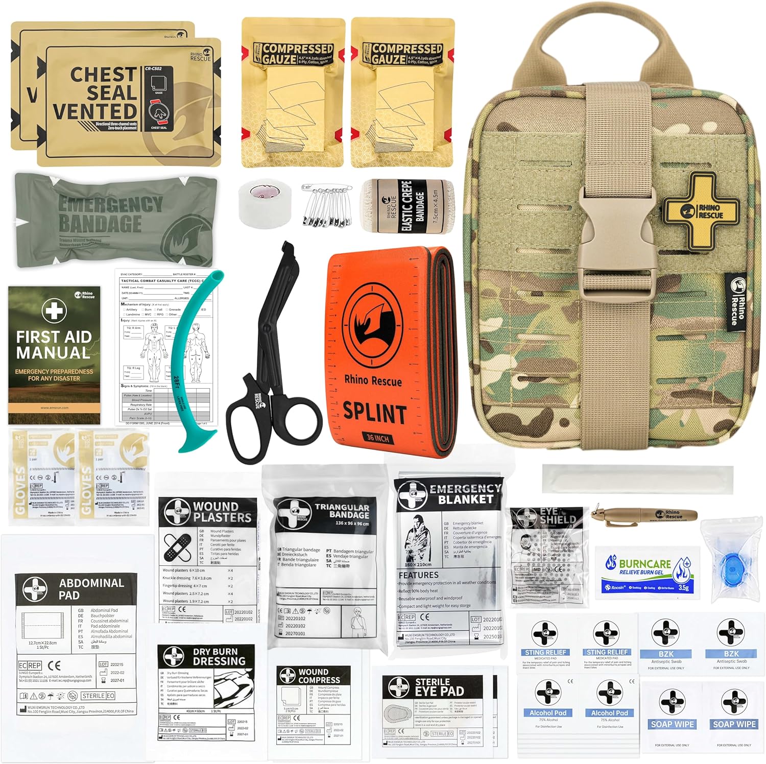 RHINO RESCUE IFAK Trauma First Aid Kit Molle Medical Pouch for Tactical Military Car Travel Hiking